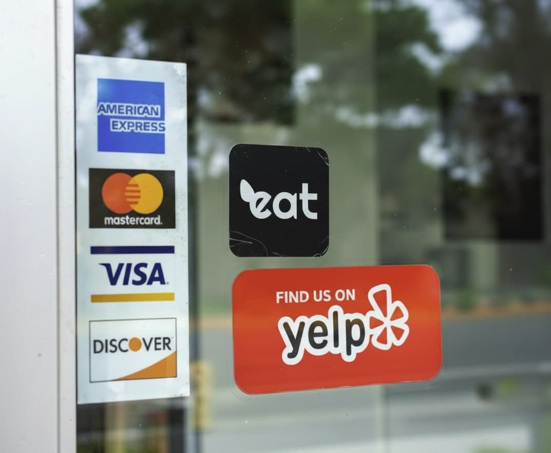 Eatery EatVerified sticker on a restaurant door — showing the restaurant is verified on the platform